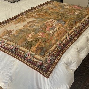 Vintage French Halluin Tapestry “Repos Fontaine” – 29.5 × 63” from Eze, France